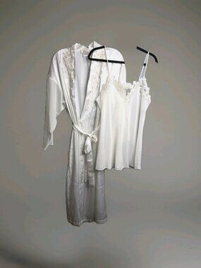 Vintage Dentelle Spaghetti Strap Nightie Teddy and Robe Nightgown Size L White